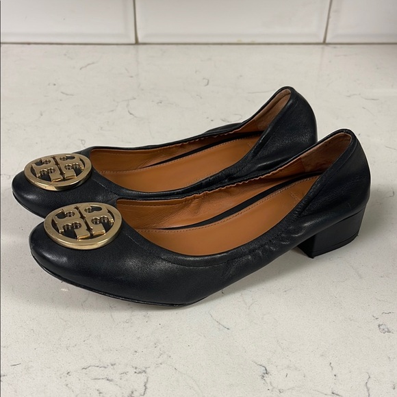 Tory Burch Benton 2 Nappa Leather Shoes Size 6.5 Black Leather Ballet Style - Picture 1 of 16